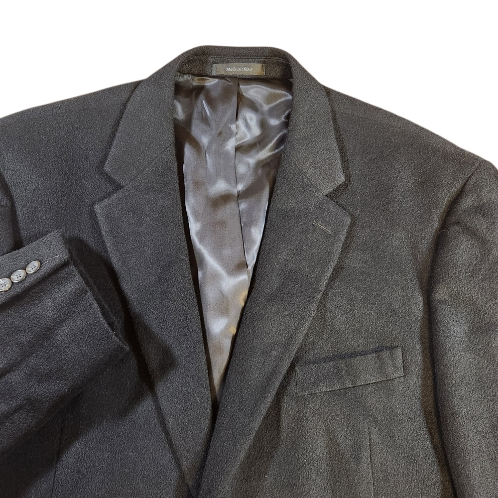 Chaps Sport Coat Mens Size 48R 100% Camel Hair Black Blazer Suit Jacket Business